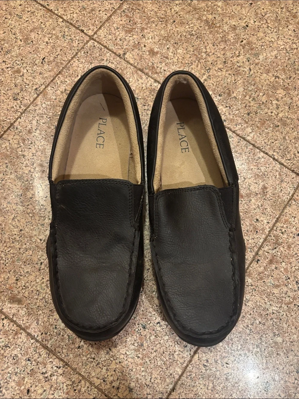 PLACE Boys Black Leather Slip-On Loafers